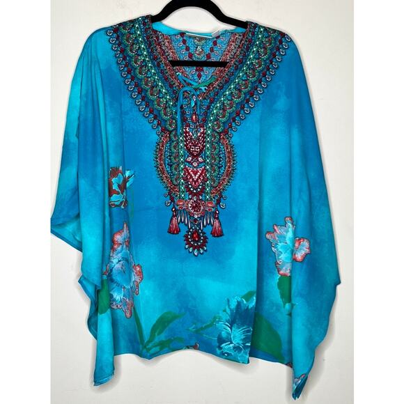 NWT Belle by Kim Gravel Printed V-Neck Lace-Up Poncho SIZE SMALL - Picture 1 of 6